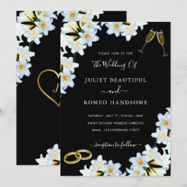 Lily Flowers Black White Modern Weding Convite