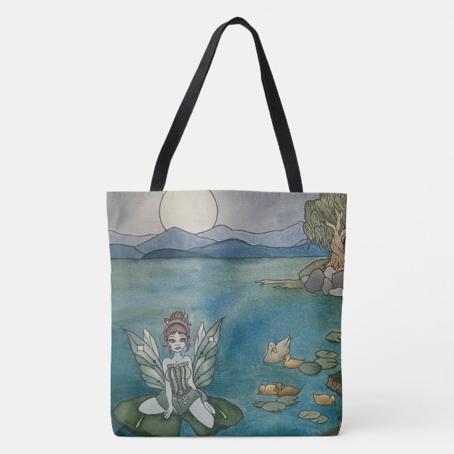 "Lily Pond Encantada" Tote Bag reutilizável (grand (Frente)