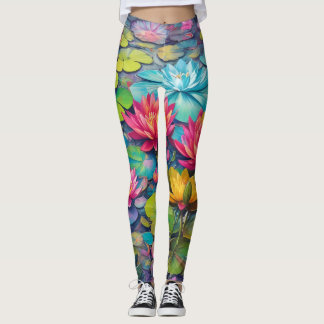 Lily Pond Floral Leggings - Lily Água Elegante