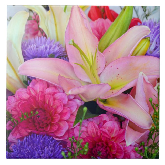 Lily rosa e azulejo cerâmica para flores da dália, (Frente)