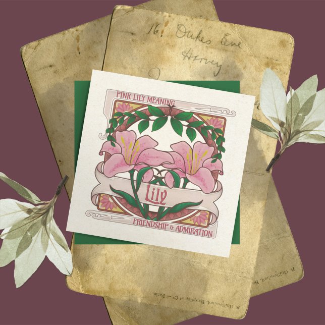 Lily Rosa - Flor Significa Cartão de Saudação de A (Pink Lily: Language of Flowers Friendship and Admiration Vintage Style Greeting Card)