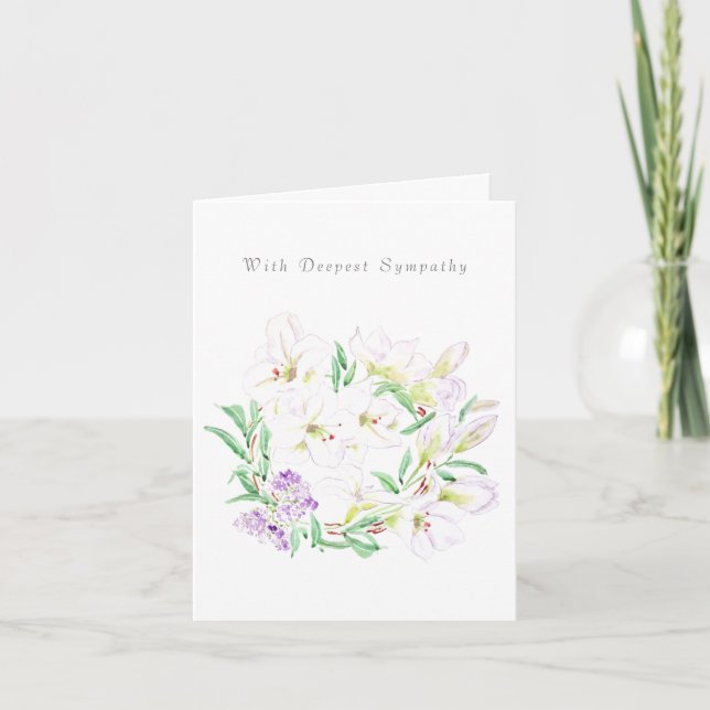 Lily Wreath Pensando em você Cartão de condolência (Frente)