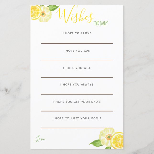 Limão Amarelo Citrus Floral Baby Wish Cards (Frente)