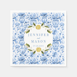 Limão-azulejo azul guardanapos de papel de casamen