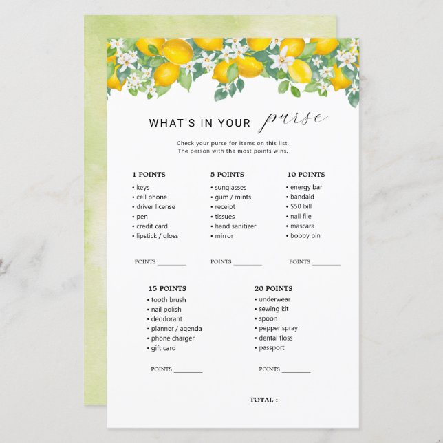 Limão de Citros O que há no seu jogo de nozes (Frente/Verso)