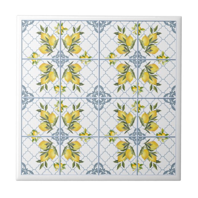 Limão de Country Francês em Aquarela Azul (Frente)