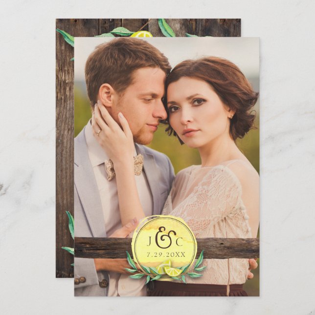 Limão de madeira rústico do CONVITE | do CASAMENTO (Frente/Verso)