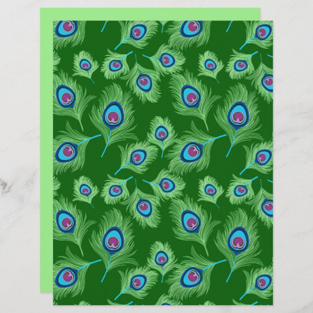 Limão e Penas Azuis de Peacock no Emerald Green (Frente/Verso)