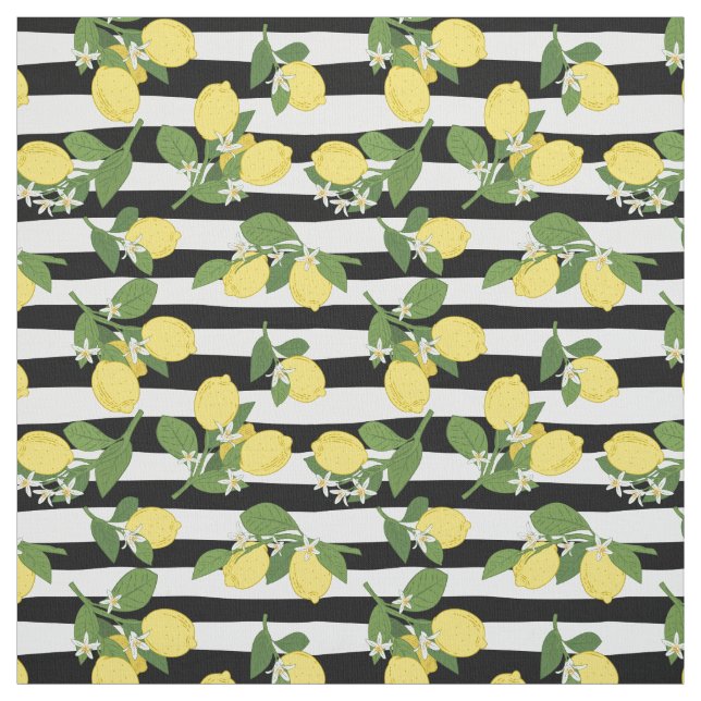 Limão Limões Citrus Black Stripes Tecido (Modelo)