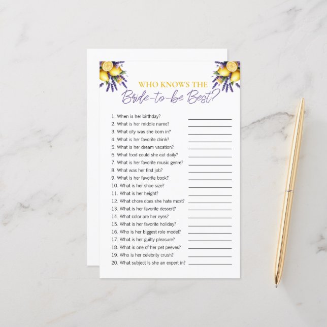 Limão "Quem Conhece A Noiva" Jogo do Chá de panela (Frente/Verso In Situ)