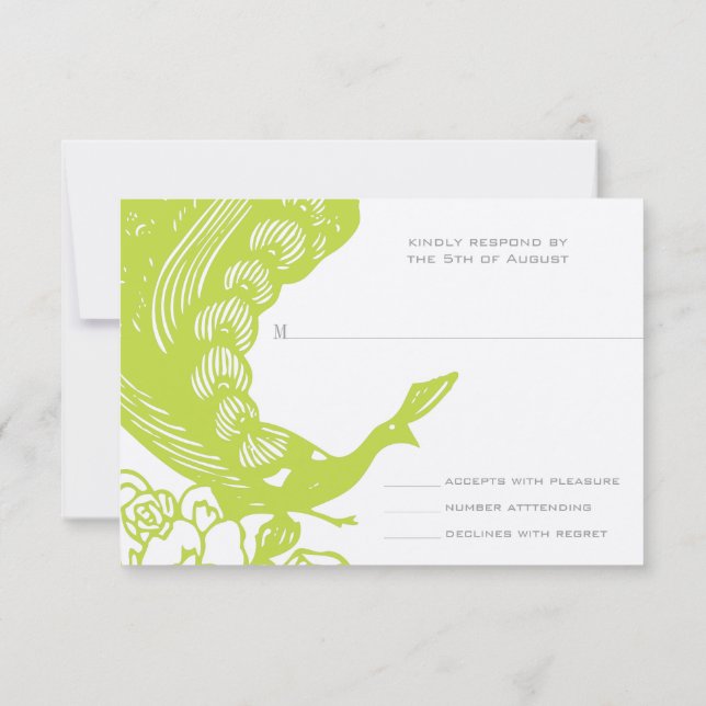 Limão Vintage Modern Peacock Wedding RSVP (Verso)