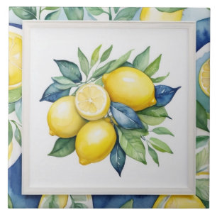 Limões Azul Verde Amarelo Branco Aquarela