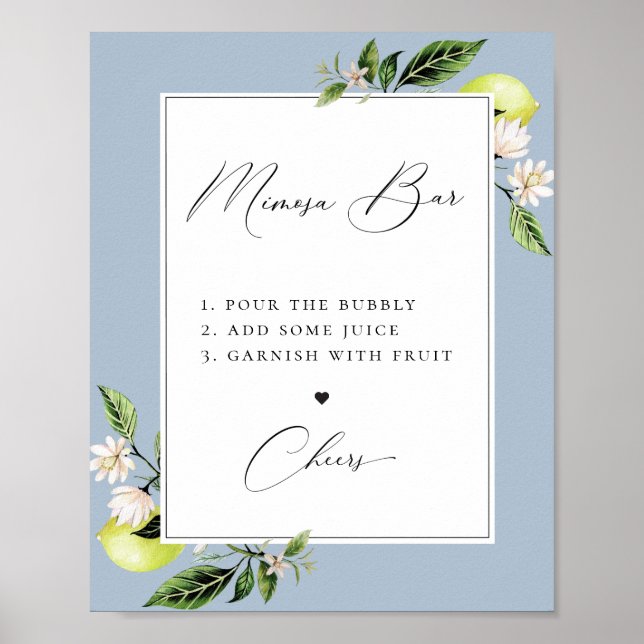Limões Botânicos Elegantes Poster de Bar Mimosa (Frente)