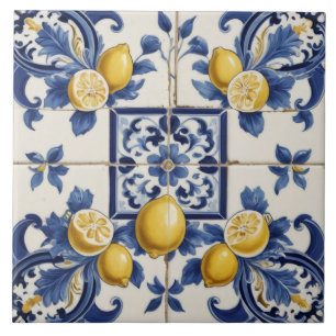 Limões cerâmicos italianos Azulejo branco azul