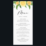 Limões de Aquarela e Laranjas Citrinos Menu Casame<br><div class="desc">Adicione este cartão de menu de limão brilhante e festivo à sua capa de mesa de evento. Apresenta terra de aquarelas ou limões,  laranjas e verde. Personalize adicionando nomes e detalhes do menu. Este cardápio temático dos citros é perfeito para casamentos de verão e outros eventos.</div>