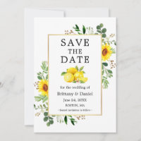 Limões De Aquarelas Girassóis Salva Cartão De Data