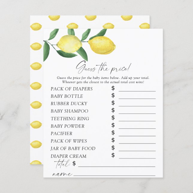 Limões de citrinos - Adivinha o jogo do preço (Frente/Verso)