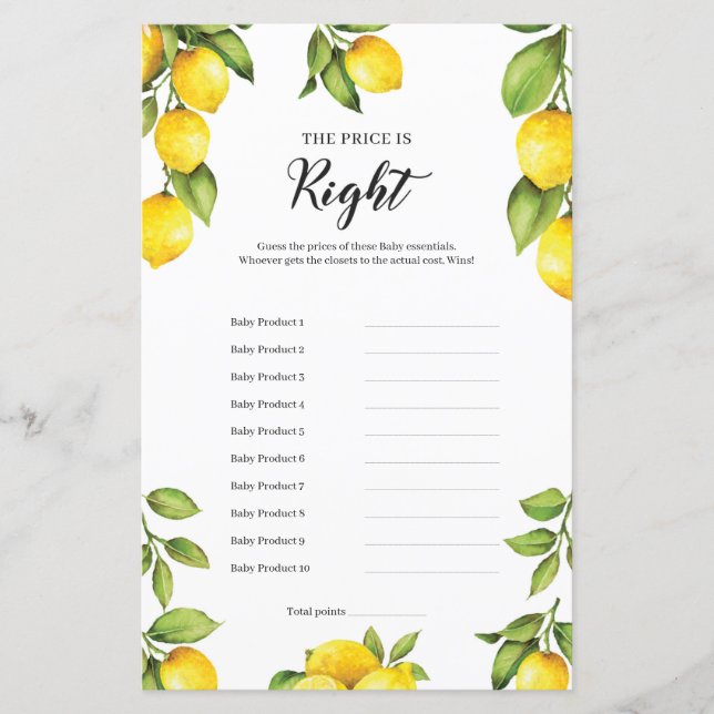 Limões de Citros O Preço É Certo Jogo De Bebê (Frente)