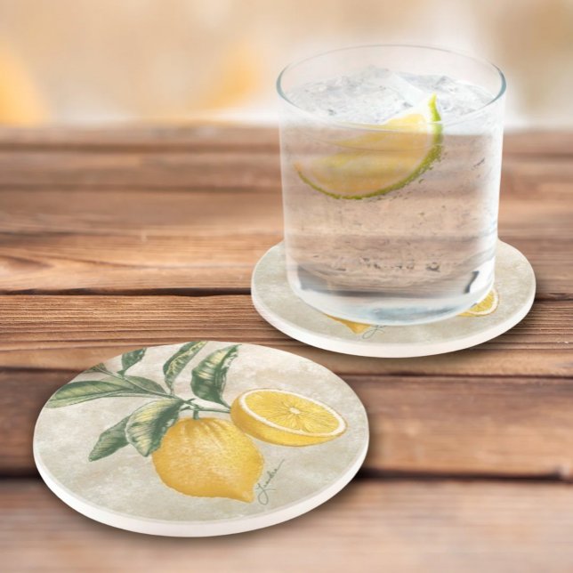 Limões De Vintagem Com porta copos Rústica (Vintage Lemons Artisan Coasters for Entertaining or Shower Favors)