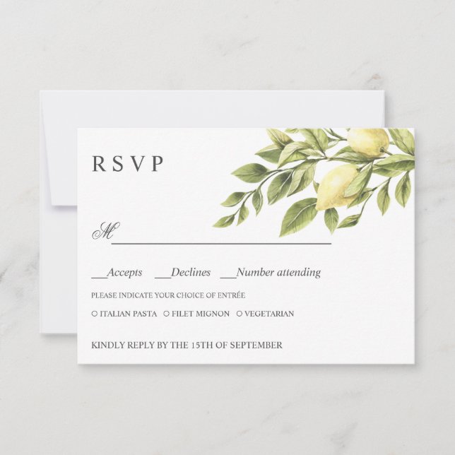 Limões e folhas, WEDDING RSVP — ESCOLHA DE REFEIÇÕ (Frente)