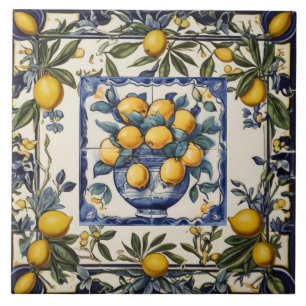 Limões Espanhóis em Vaso Azul e Branco