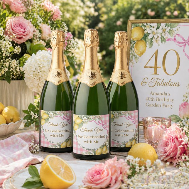 Limões gingham laço rosa jardim Obrigado Aniversár (Criador carregado)