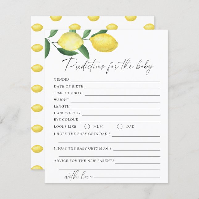 Limões - Previsão de bebês e conselhos (Frente/Verso)