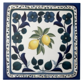 Limões Tradicionais Floral Azul Escuro e Branco