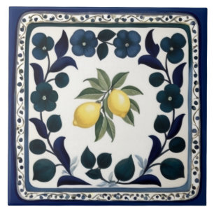 Limões Tradicionais Floral Azul Escuro e Branco