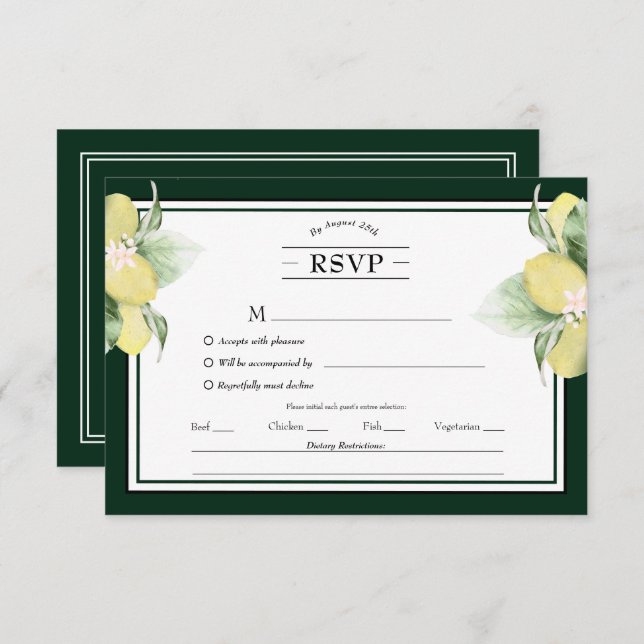Limon Border Floral Emerald Green Menu Choice RSVP (Frente/Verso)