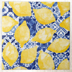 Limon Watercolor — Azulejo Branco Azul Mediterrâne