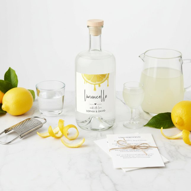 Limoncello Aquarela Limão Caseiro (Limoncello Watercolor Lemon Homemade Liquor Bottle Label)