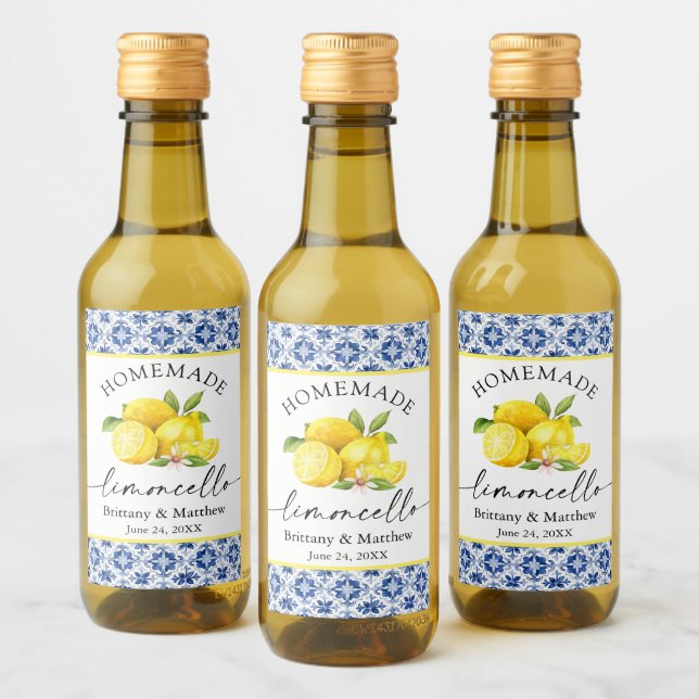 Limoncello Calliografia Aquarela Limões Azulejo Az (Garrafas)