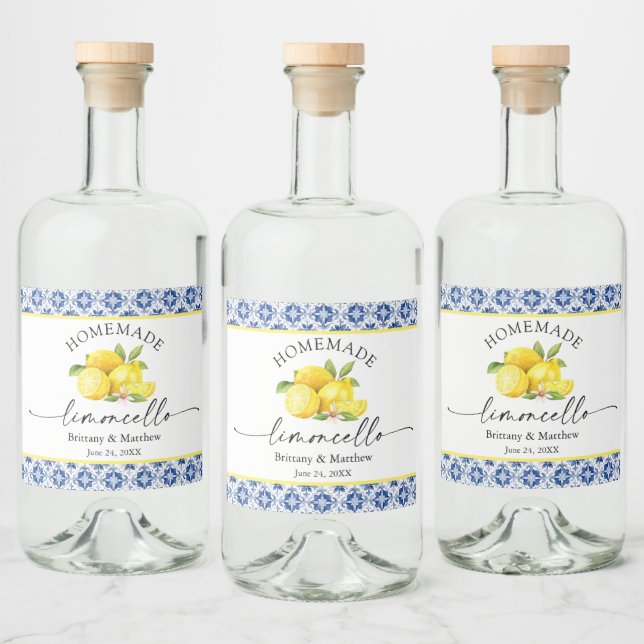 Limoncello Calliografia Azul Azulejo Aquarela Limõ (Garrafas)