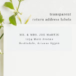 Limpar Etiquetas de Endereço de Retorno Mínimo Tra<br><div class="desc">Etiquetas de endereço de retorno transparentes minimalistas para os envelopes de convite. Cada etiqueta da folha 8x8" tem um comprimento ligeiramente inferior a 1" e cerca de 2, 5".</div>