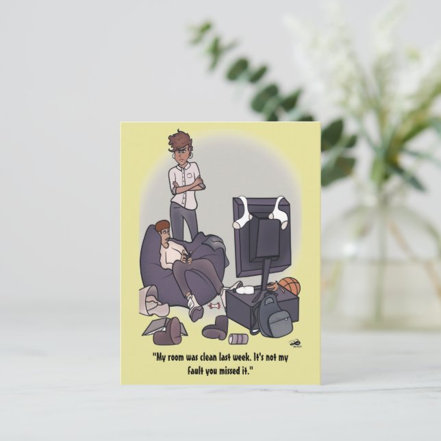 Limpe o cartão postal do seu quarto (Em pé/Frente)