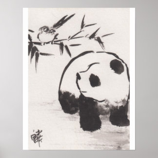 Lin Li's Art Impressão Panda and Bird 13090105