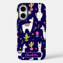 Linda Alpaca Colorida Cacto Nome Personalizado Azu