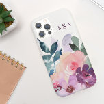 Linda Aquarela Florais Botânicos   Monograma<br><div class="desc">Esta bela capa de telefone apresenta um fundo branco clássico,  um belo buquê botânico de aquarela em tons de verde,  rosa e roxo com seu monograma em tipografia elegante. Adicione suas iniciais para personalizar este design. Também faz um maravilhoso presente de aniversário ou feriado!</div>