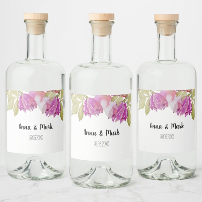 Linda Aquarela Flores Rosa-Rosa pintadas à mão (Garrafas)