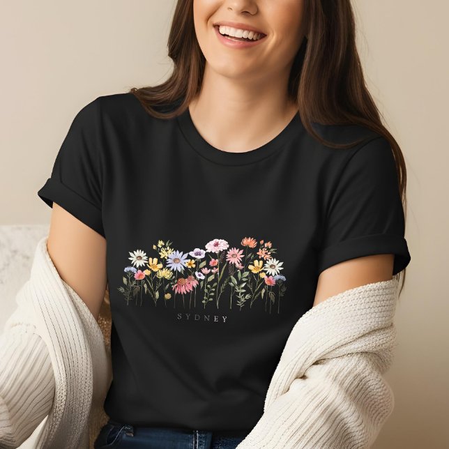 Linda Aquarela Jardim Botânico de Flor Selvagem (Beautiful Watercolor Wildflower Botanical Garden Tri-Blend Shirt)