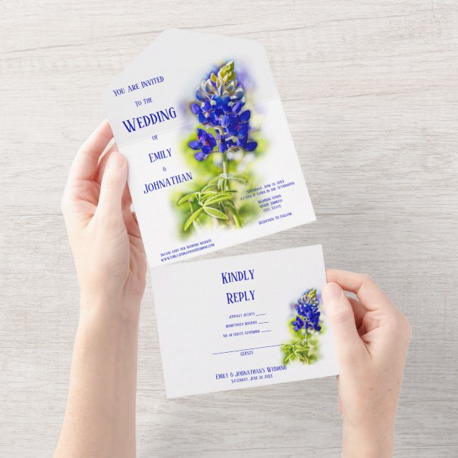 Linda Bluebonnet Floral, casamento moderno (Aba destacável)