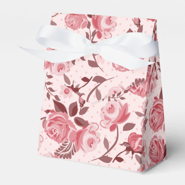 Linda caixa de favores de rosas rosa (Frente)