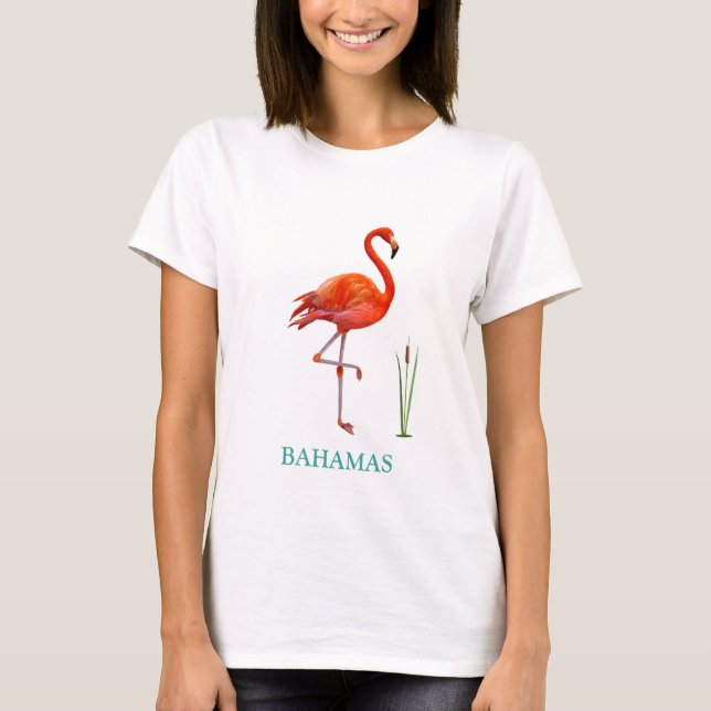 Linda Camisa do Pássaro Flamingo Rosa e Planta de  (Frente)