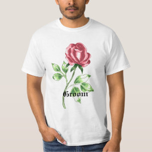 Linda camiseta de casamento do noivo de Rosa verme