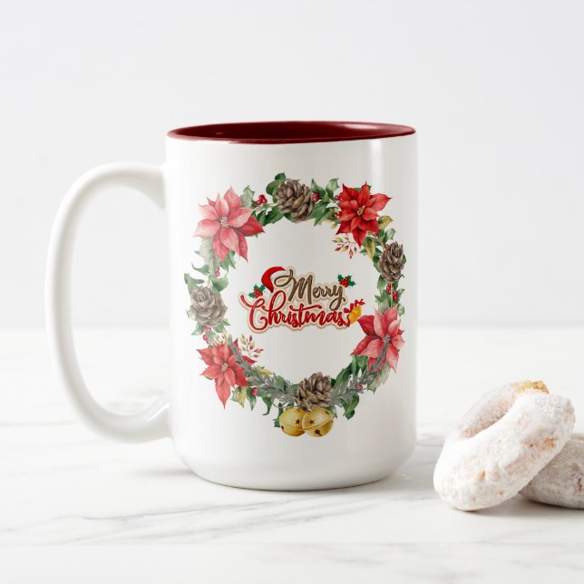 Linda caneca Floral de Natal (Com Donut)