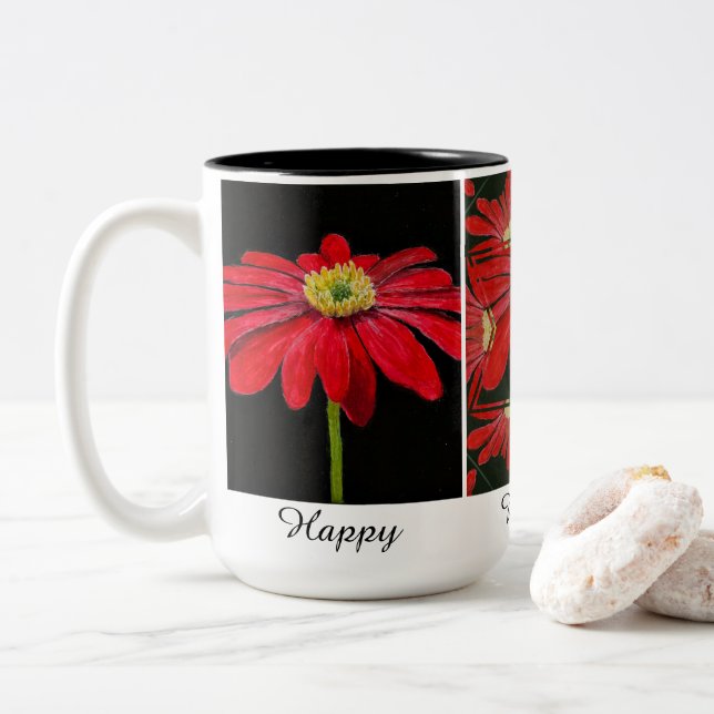 Linda caneca Red Daisy, de 15 oz (Com Donut)