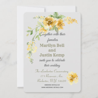 Linda Cinza Amarelo Floral Convite para Casamento