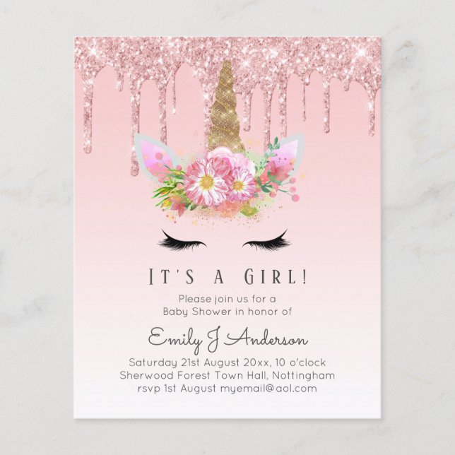 Linda de Rosa É uma Menina - Chá de Bebê Unicórnio (Frente)