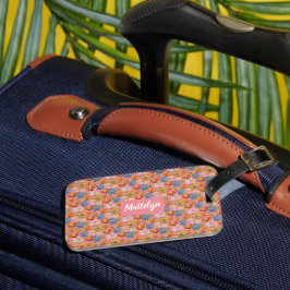 Linda Etiqueta de Bagagem com Padrão Floral Coral